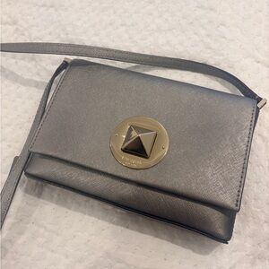 Gray Leather Crossbody Bag